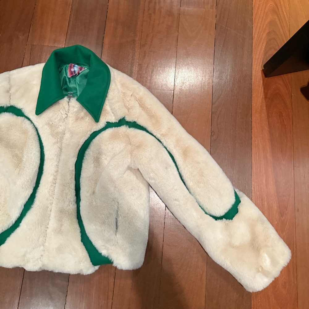 Cream and green faux fur jacket